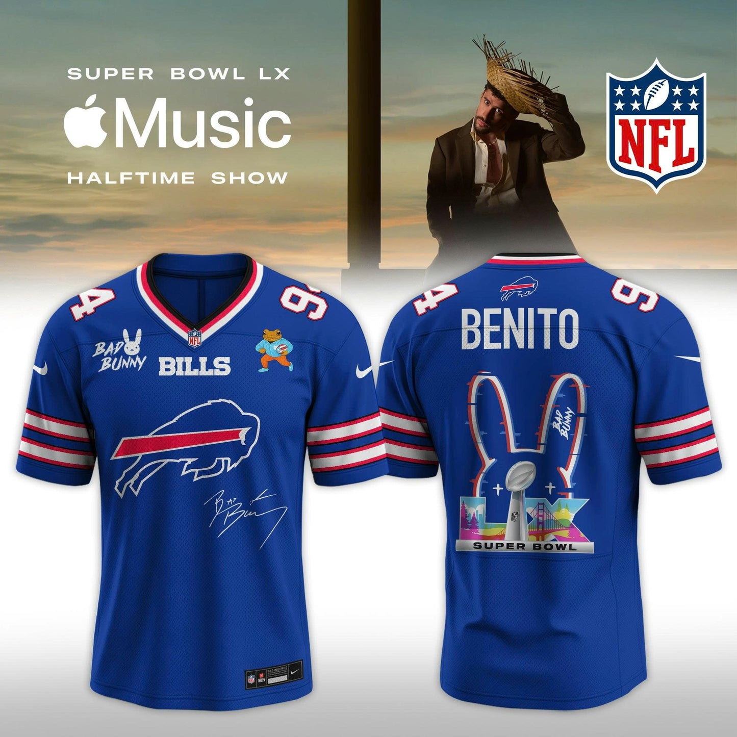 Buffalo Bills Bad Bunny 2026 Super Bowl LX Customized Jersey