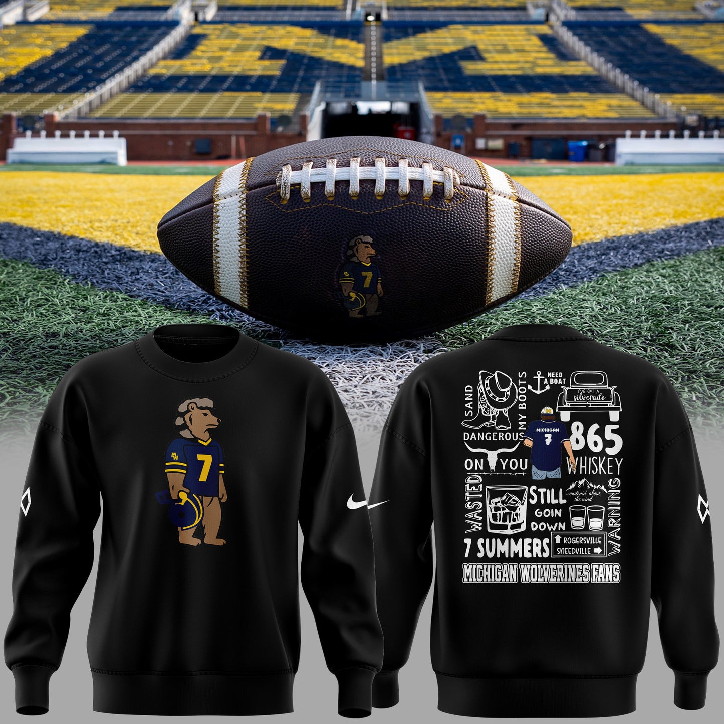 Limited Edition Michigan Wolverines Football x Morgan Wallen Black Sweatshirt
