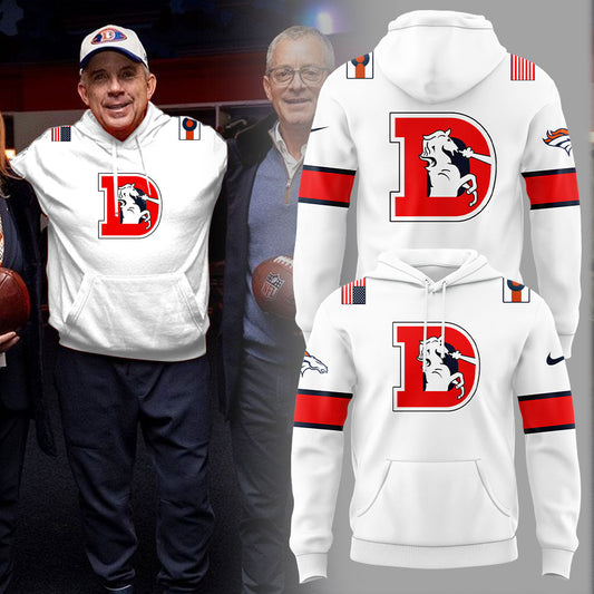 Denver Broncos Coach Sean Payton Throwback Whrite Hoodie