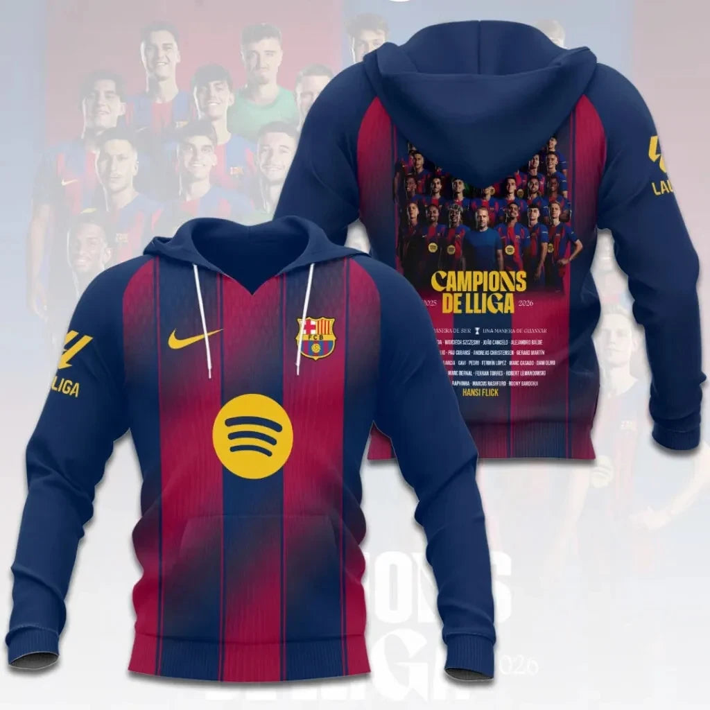 FC Barcelona Campeones La Liga 25/26 3D Apparel Hoodie