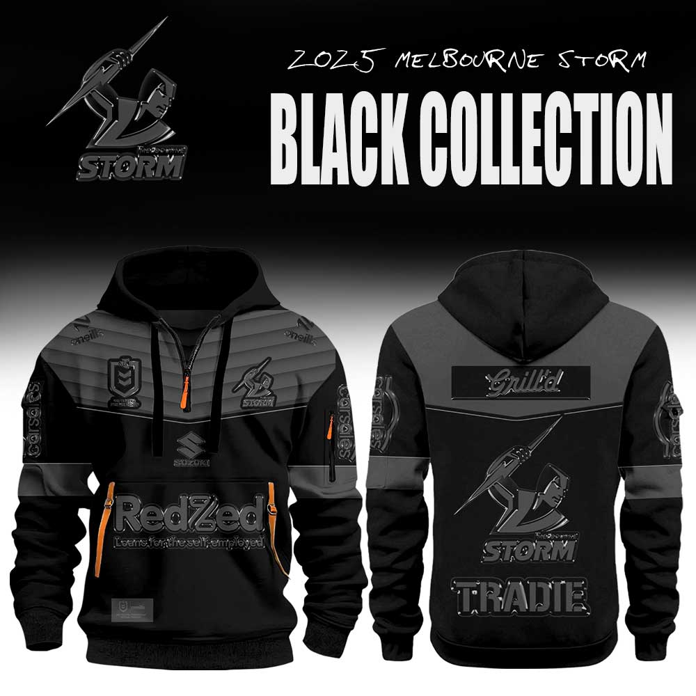 Limited Edition Melbourne Storm Back In Black Half Zip Hoodie