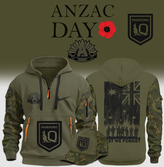 Queensland Maroons anzac 2025 NEW Half Zip Hoodie