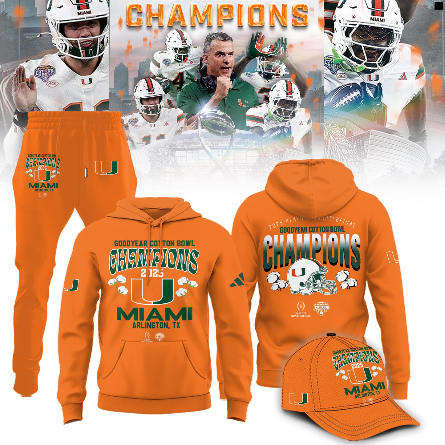 Miami Hurricanes Football Cotton Bowl Champions 2025 Combo Hoodie
