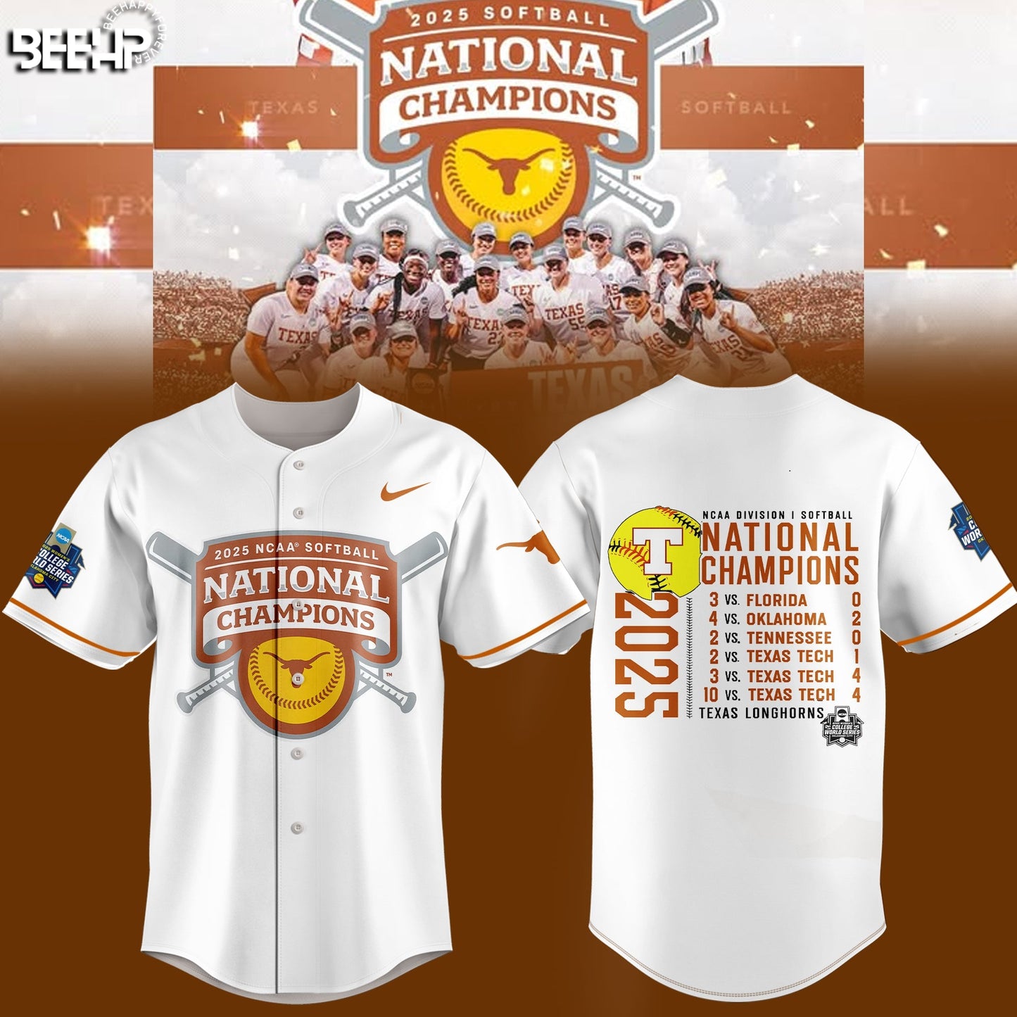 Texas Longhorns 2025 Women's Softball National Champions Hook 'Em Jesey
