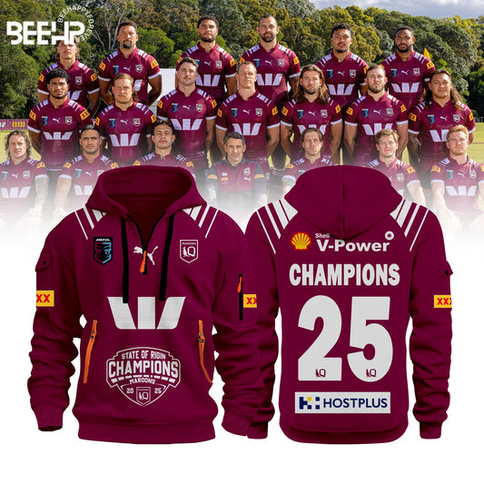 Queensland Maroons Of Origin 2025 Champions Half Zip Hoodie