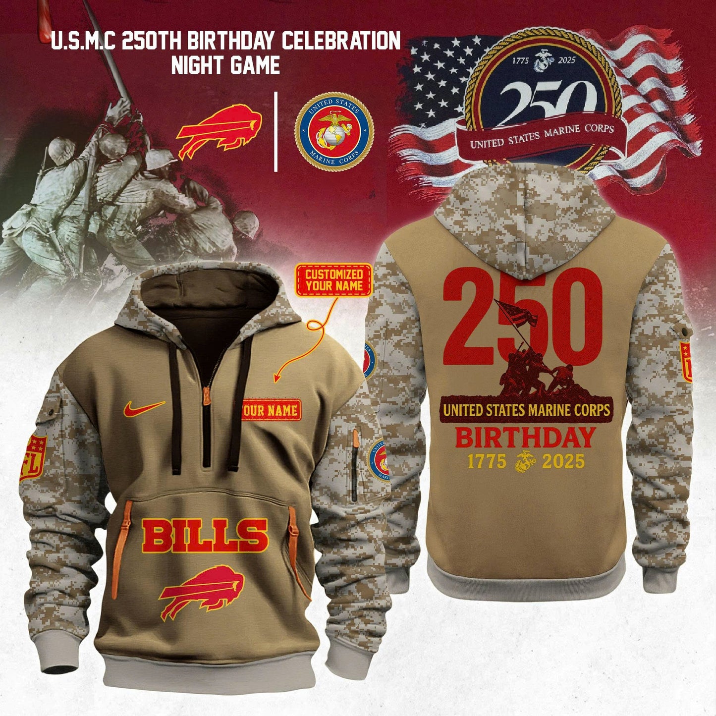 NFL x U.S.M.C 250th Anniversary Hoodie 2025 Limited