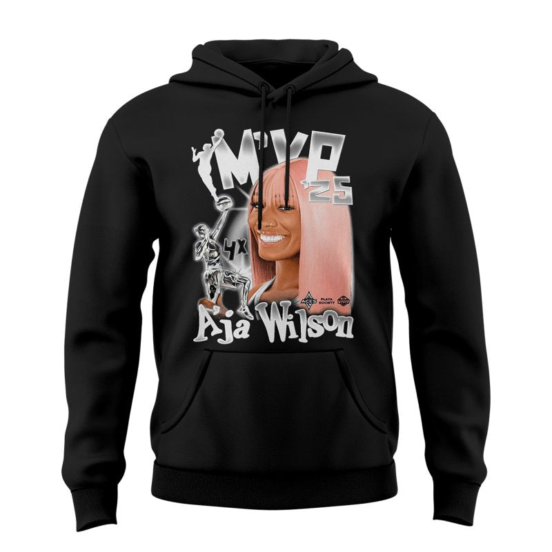 Unisex Las Vegas Aces A’ja Wilson Playa Society Black 2025 WNBA MVP Hoodie