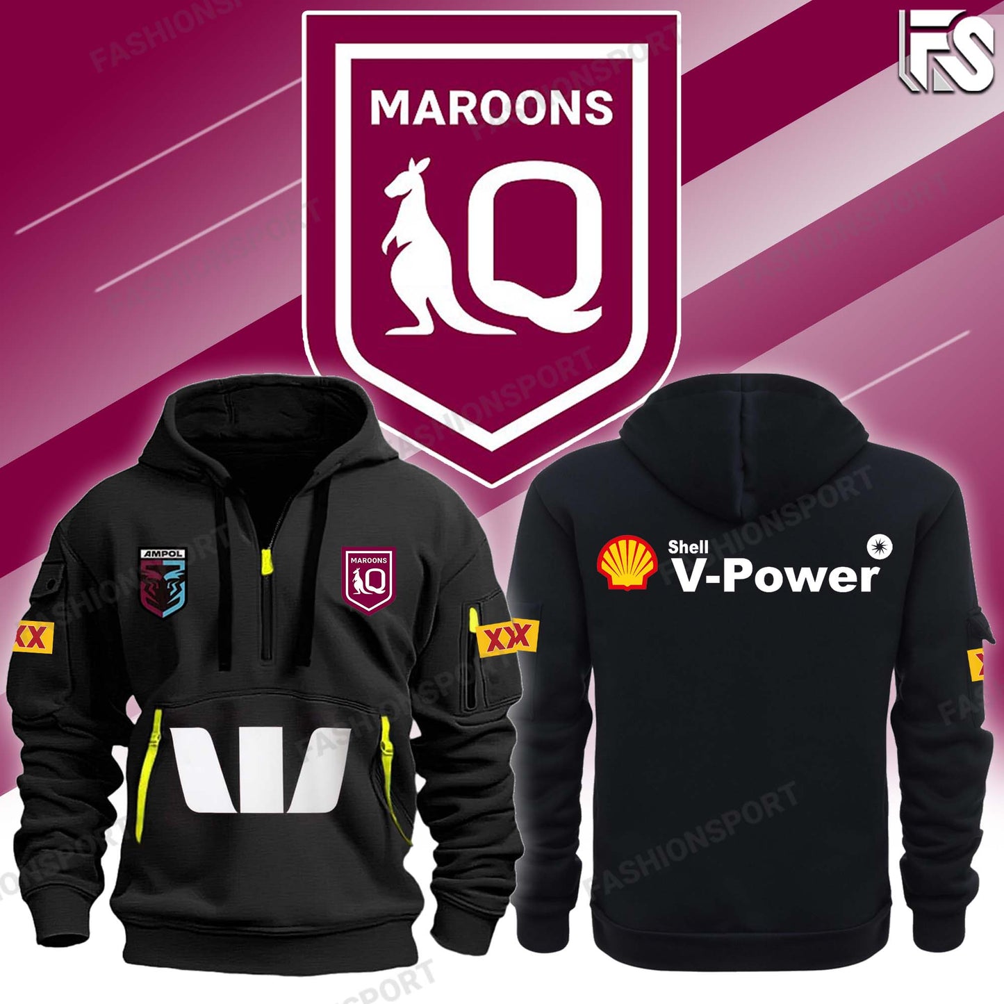Queensland Maroons Polo & Cap Champion Half Zip Hoodie