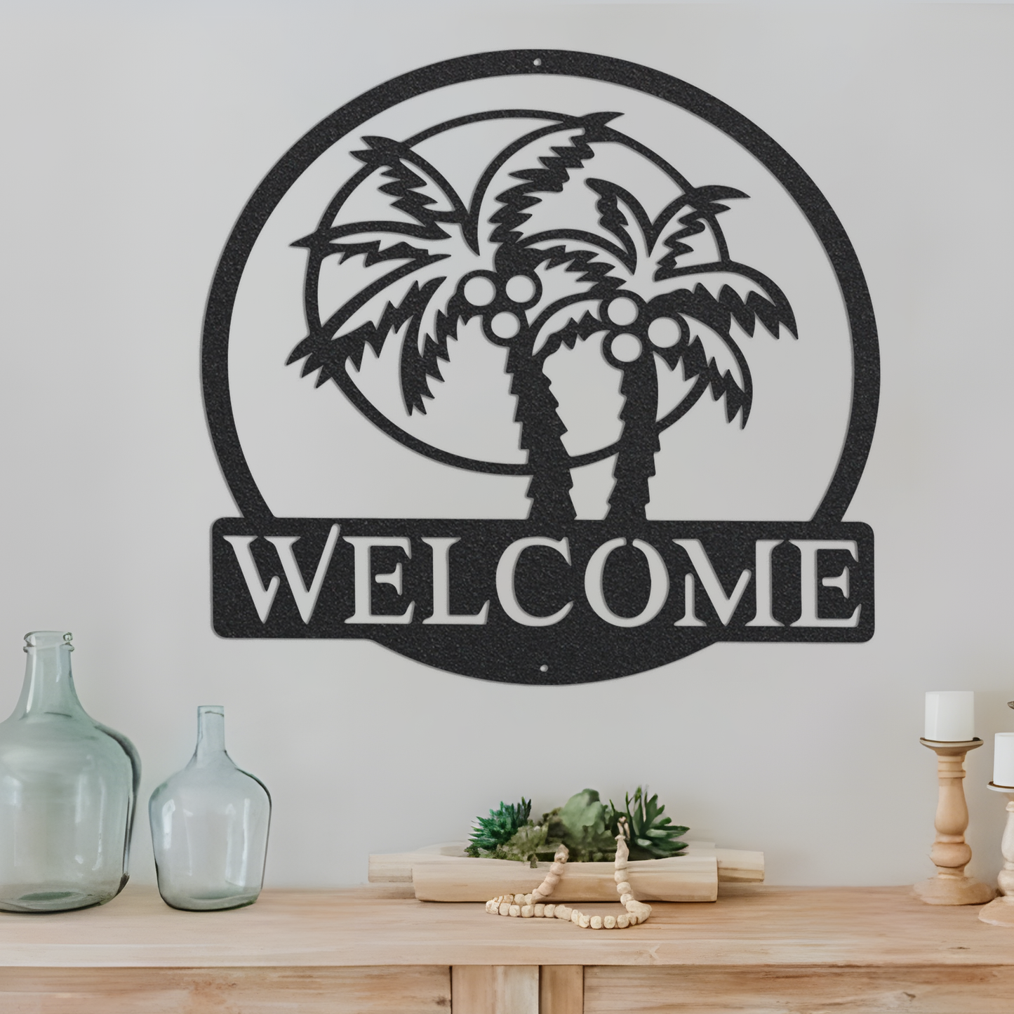 Metal Welcome Sign, Large Metal Wall Art, Welcome Sign For Front Porch, Metal Palm Tree Decor, Tropical Welcome Sign, Housewarming Gift