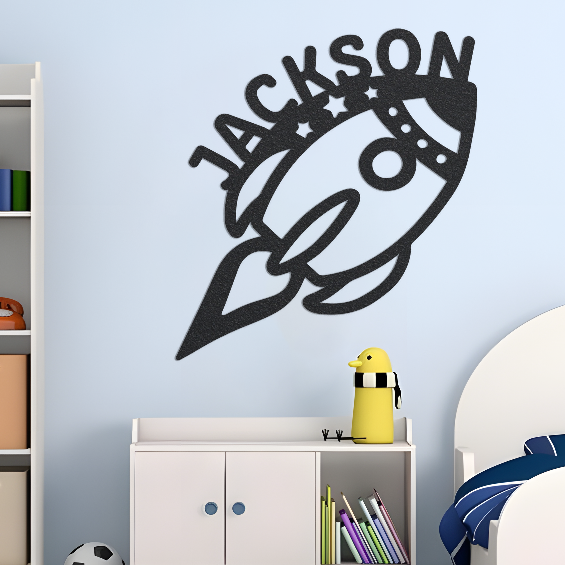 Metal Rocket Sign w Name, Rocket Metal Sign, Metal Kid's Name Sign, Custom Sports Metal Sign, Metal Name Sign, Kid's Room Sign, Metal Gift