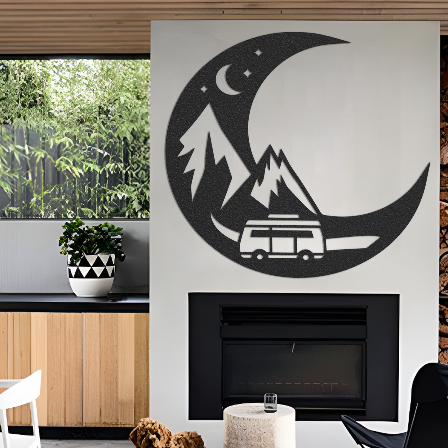 Moon Camper Metal Art / Moon and Wolf Metal Art / Metal Wall Art / Half Moon Sign / Outdoor Home Decor / Custom Wall Art Decor