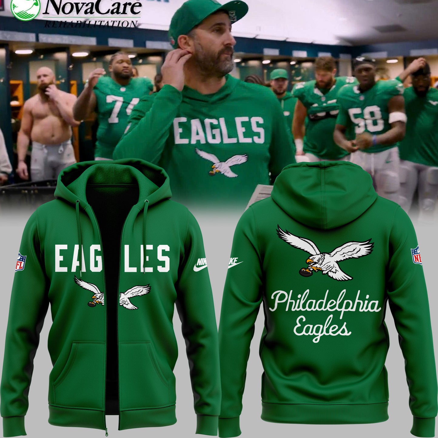 Limited Edition Philadelphia Eagles Kelly Green Zip Hoodie 2025