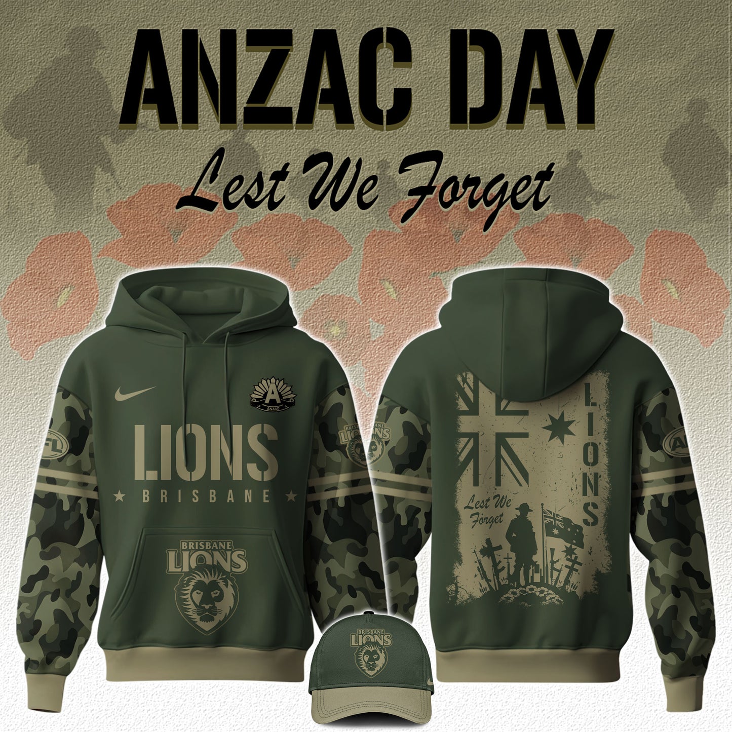Brisbane Lions AFL x Anzac Day Limited Edition Hoodie