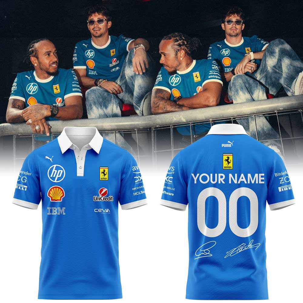 Scuderia Ferrari HP 2025 Monza Limited Edition Lewis & Charles Signature Polo Custom Name, Number For Fans