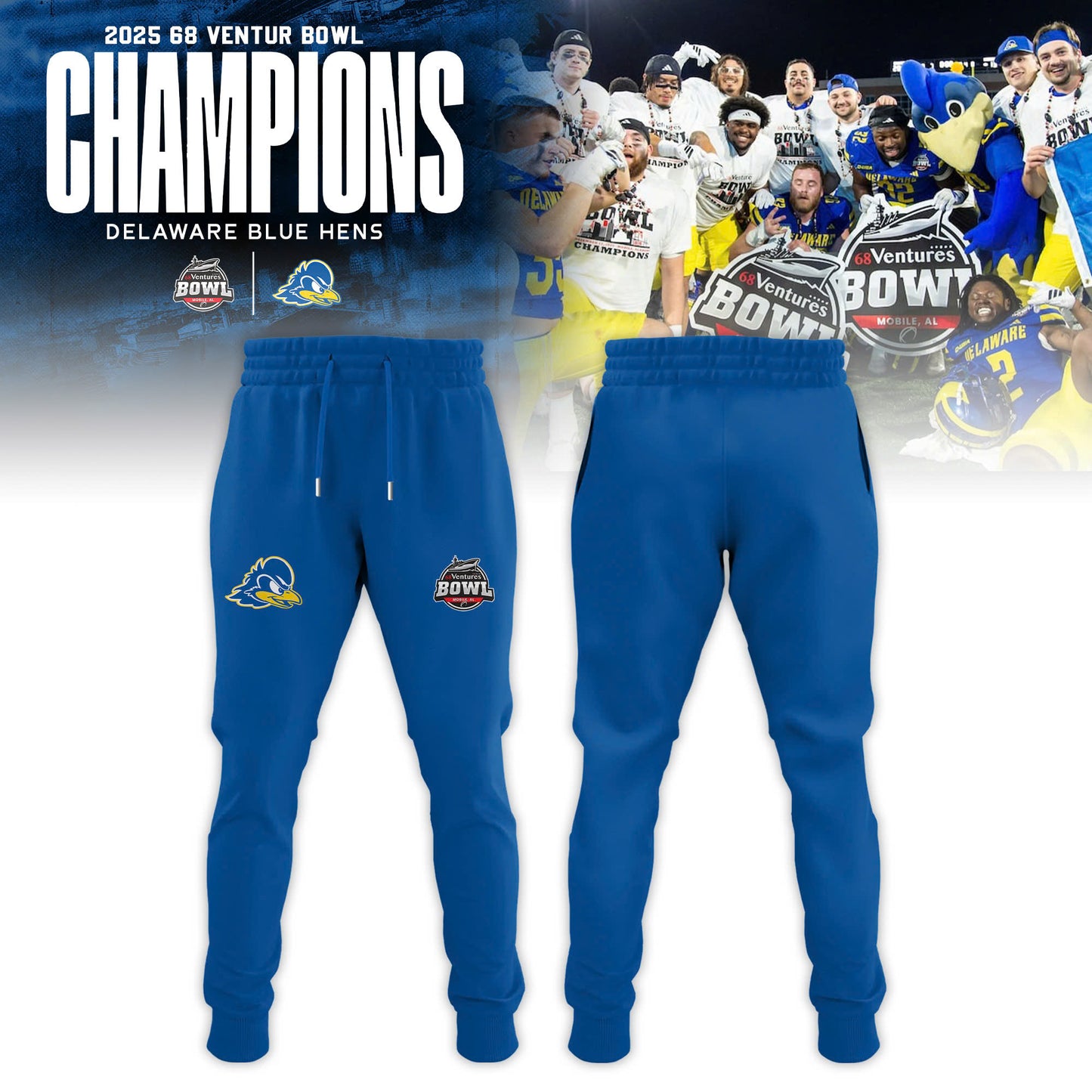 Delaware Fightin’ Blue Hens 2025 68 Ventures Bowl Champions Combo Hoodie