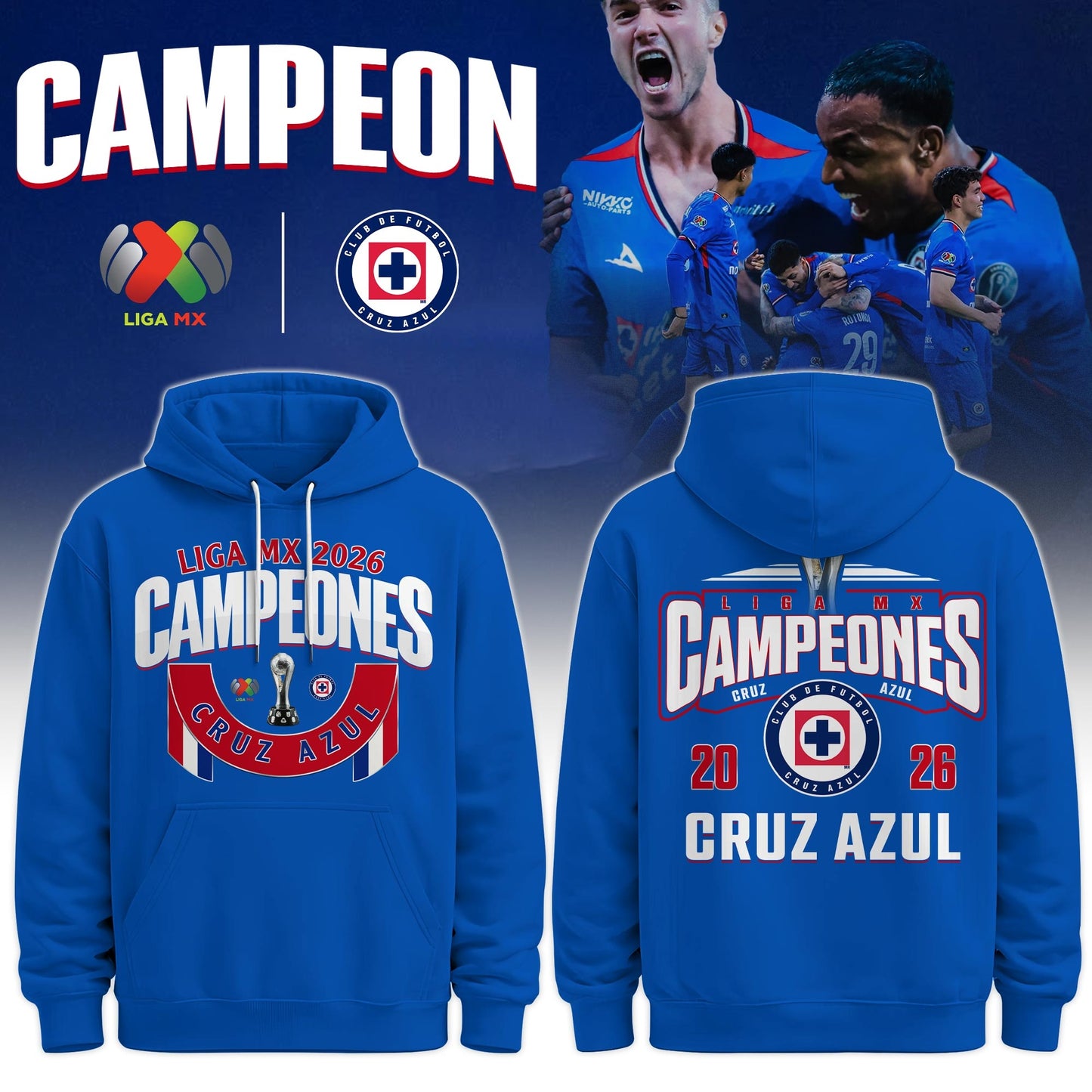 Cruz Azul Campeón del Clausura 2026 3D Apparel Hoodie