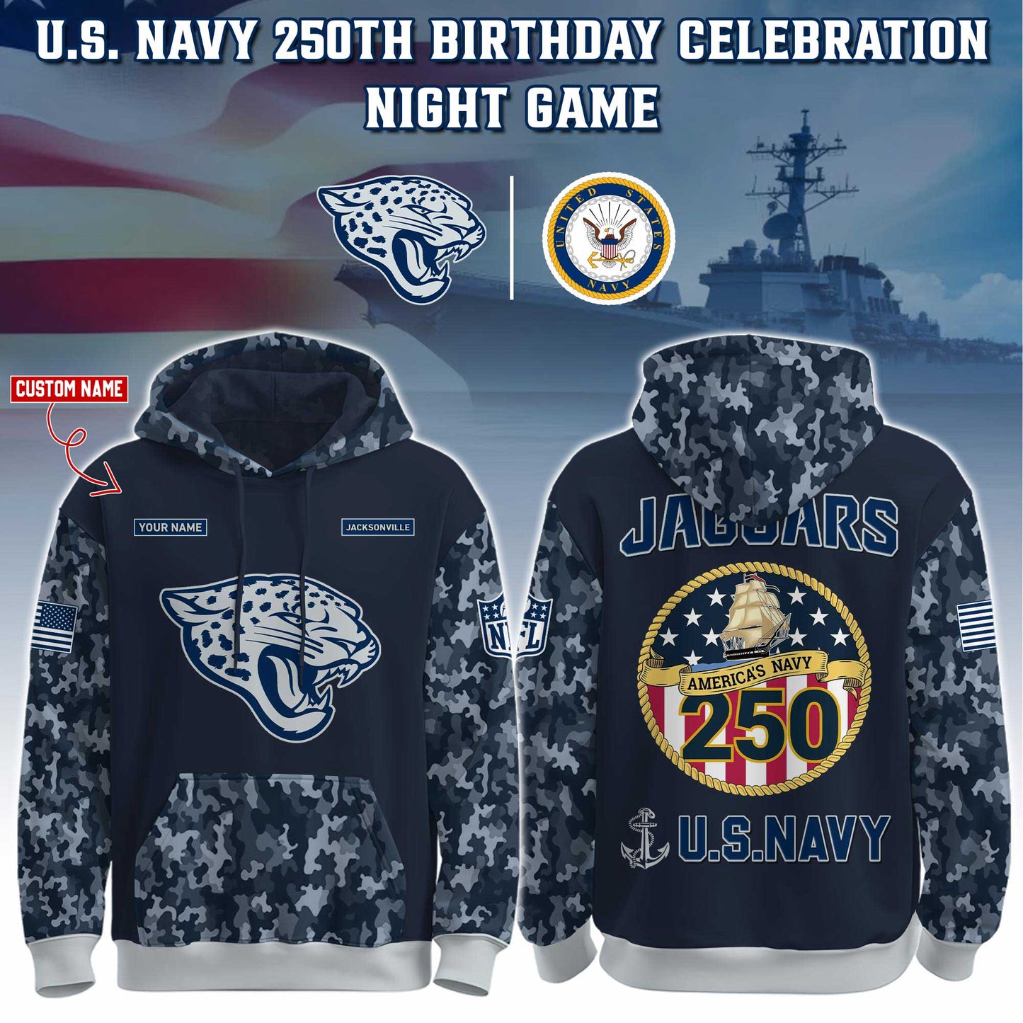 Jacksonville Jaguars Navy 250th Birthday Hoodie Limited Edions