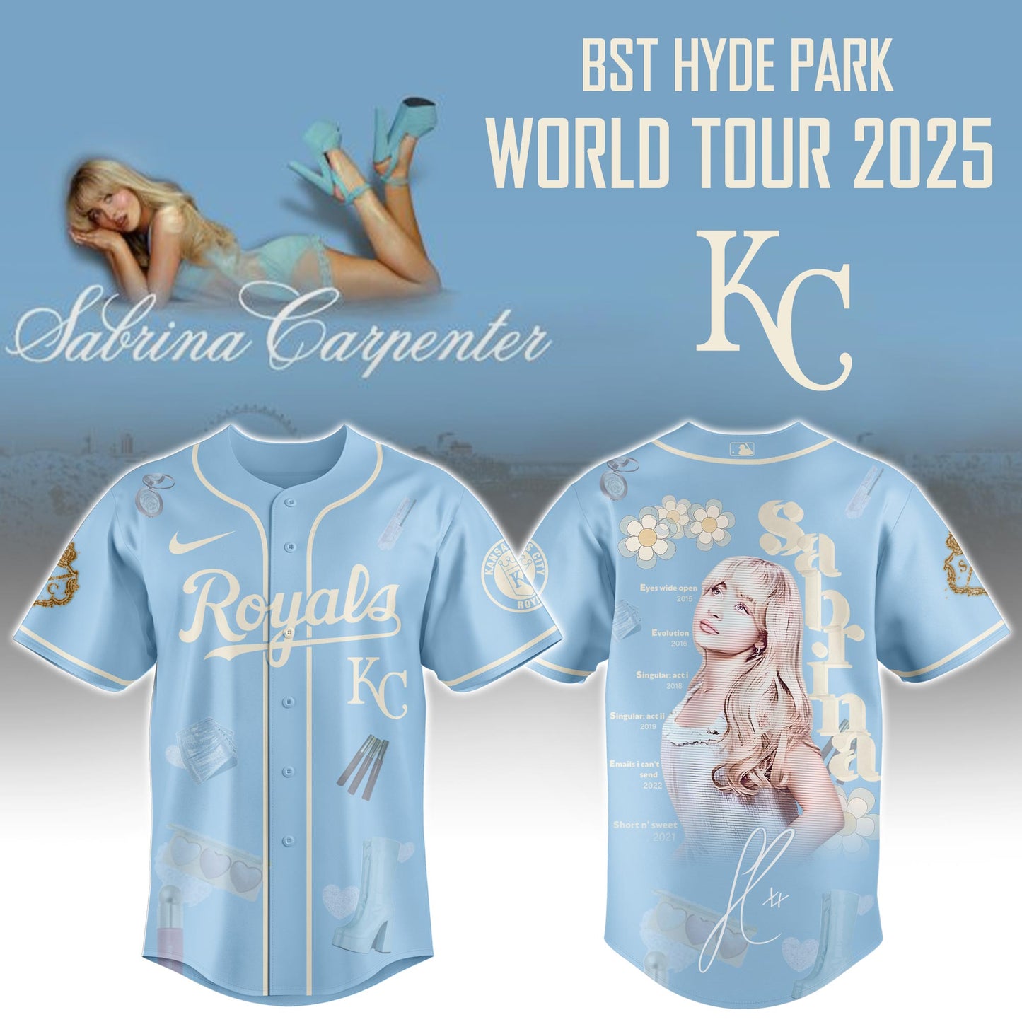 K C Royals x Sabrina Carpenter “Short n’ Sweet Tour” Jersey Editions Limited +Selling Out Fast