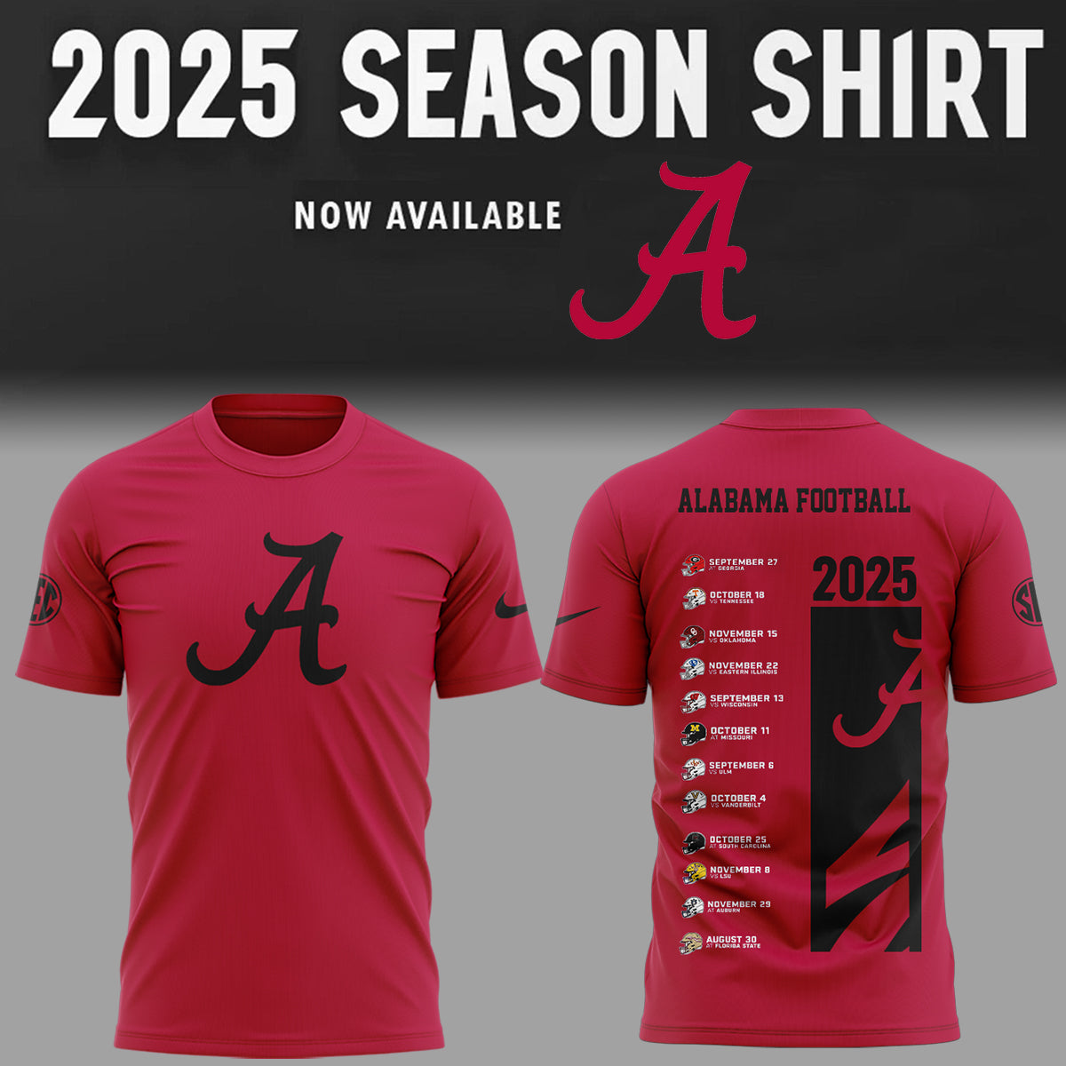 Limited Edition Alabama FB 2025 Schedule Black TShirt