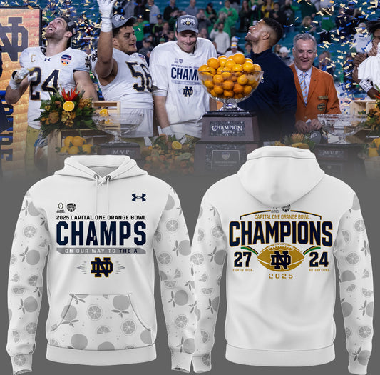 Notre Dame Fighting Irish Football NCAA Under Armour Limited Orange Bowl Champions White Hoodie