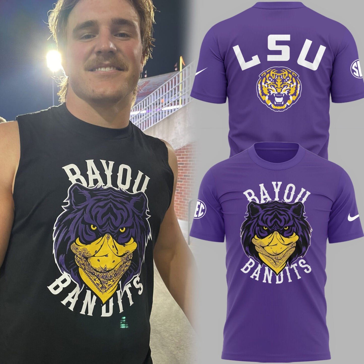 LSU Tigers Football Bayou Bandits Logo Black Limited Edition TShirt