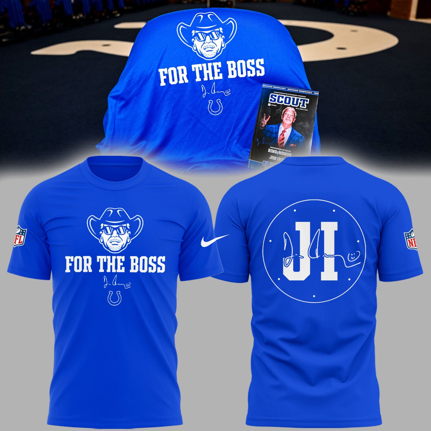 Limited Edition Colts FB In honor of Jim “For The Boss” Black TShirt