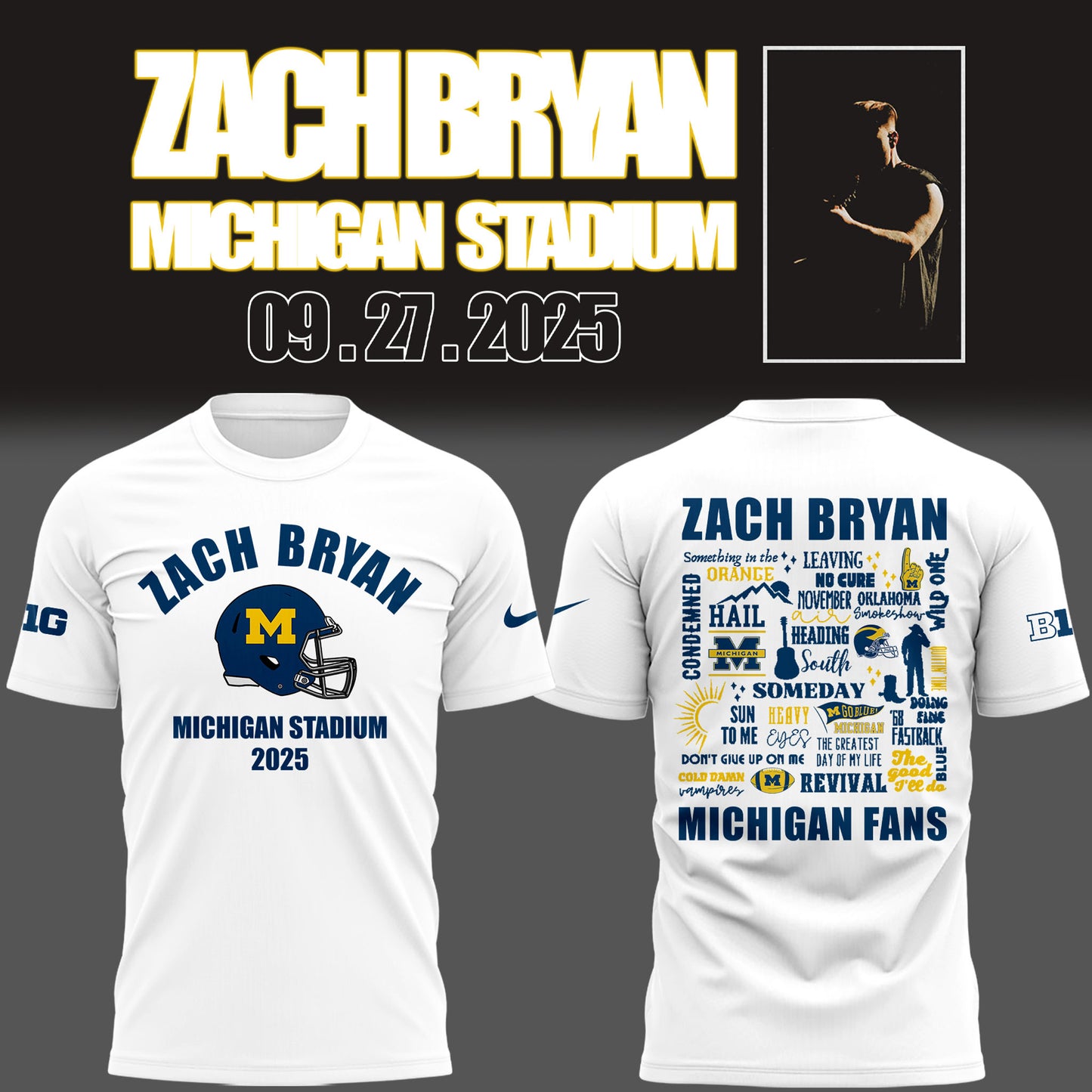 Limited Edition Michigan Fb Zach “The Quittin’ Time Tour 2025” Michigan Stadium TShirt