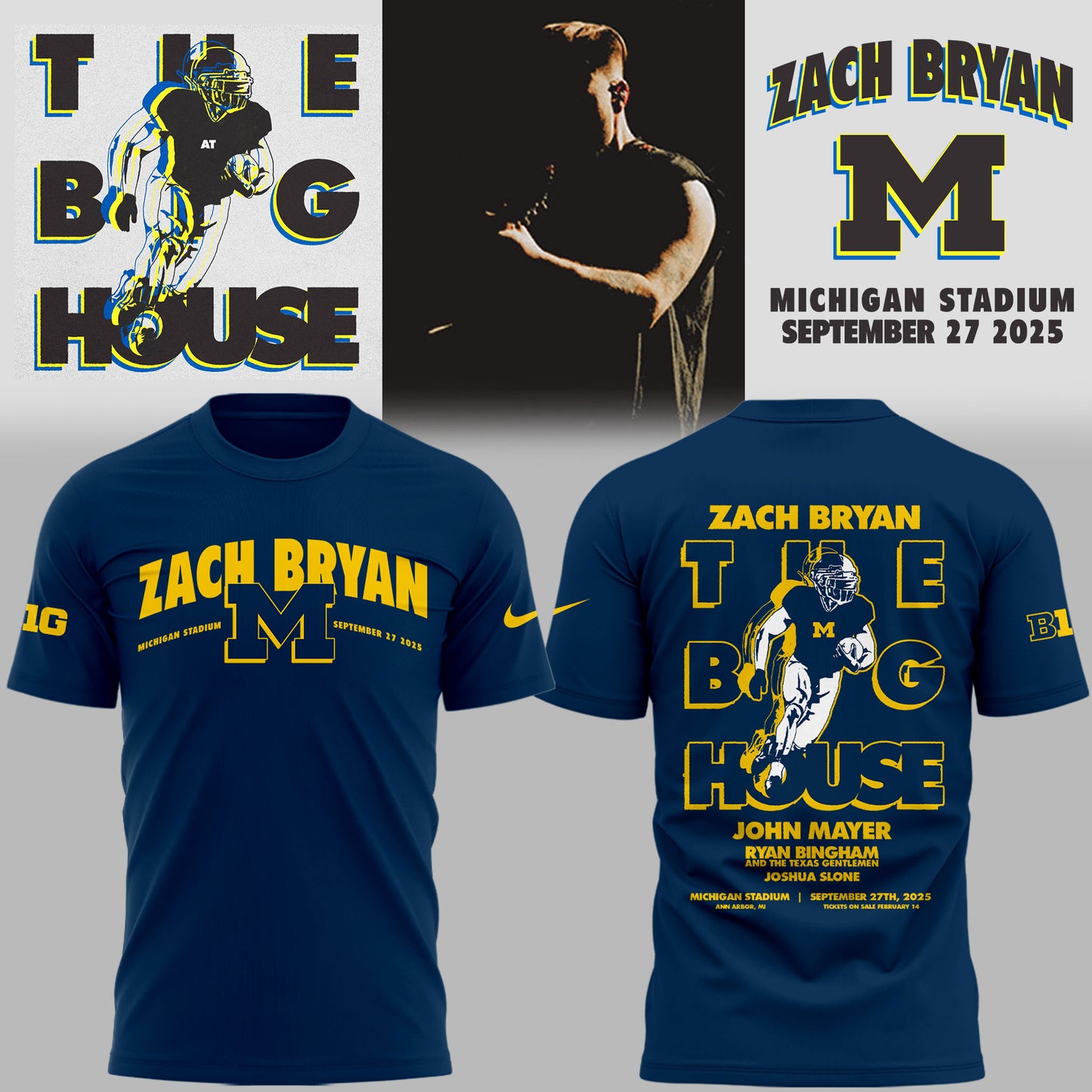 Limited Edition Michigan Fb Zach “The Quittin’ Time Tour 2025” Michigan Stadium TShirt