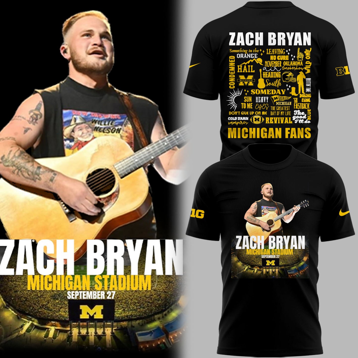Limited Edition Michigan Fb Zach “The Quittin’ Time Tour 2025” Michigan Stadium TShirt