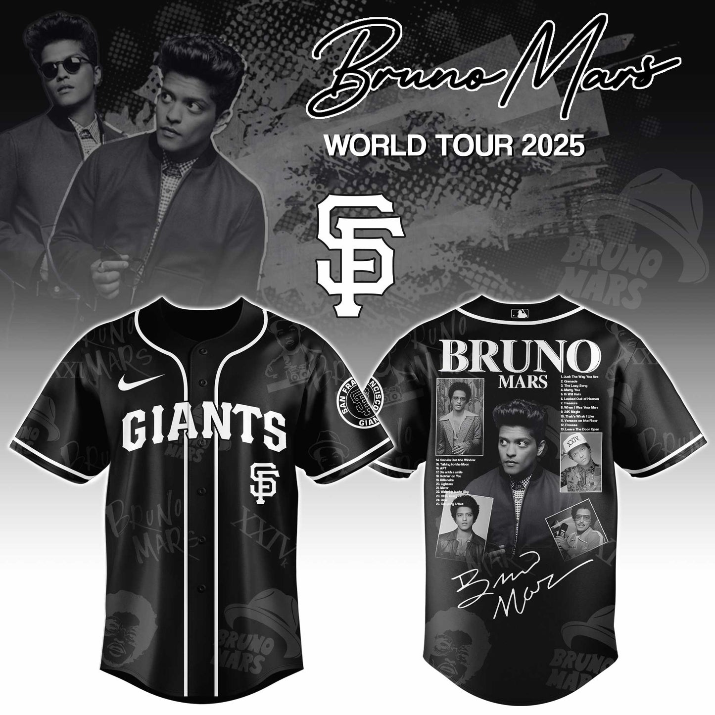 S F Giants x Bruno Mars at Park MGM 2025 Jersey Editions Limited +Selling Out Fast