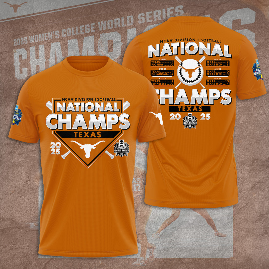 Texas Longhorns 2025 Women's Softball National Champions Hook 'Em T-Shirt