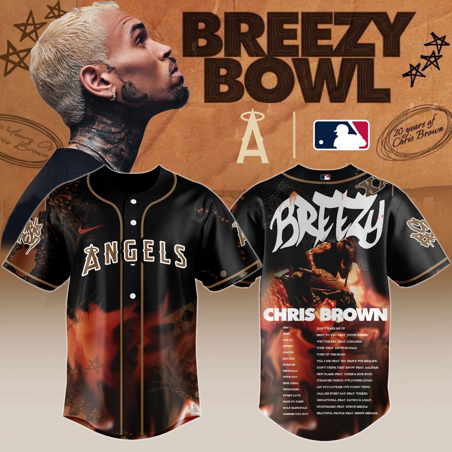 L A Angels x Chris Brown “Breezy Bowl XX Stadium World Tour” 2025 Jersey Editions Limited + Selling Out Fast