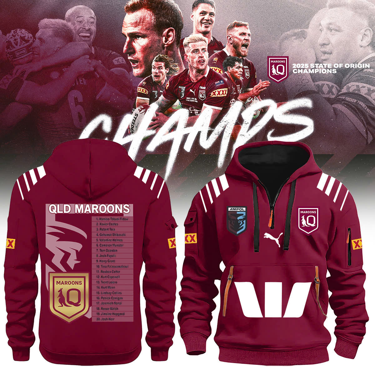 Queensland Maroons anzac 2025 NEW Half Zip Hoodie