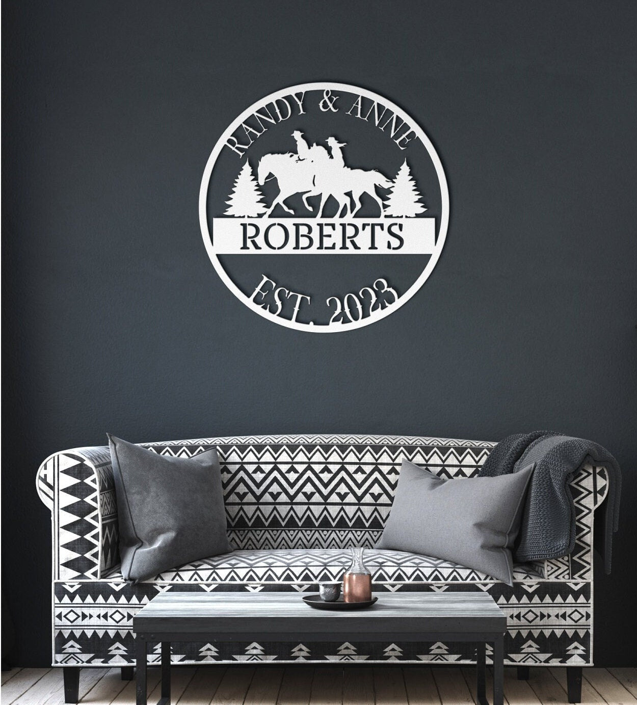 Horse Riding Wedding Sign, Wedding Gift, Last Name Established Sign, Family Name Sign, Metal Horse Sign, Wedding Monogram, Couple Gift