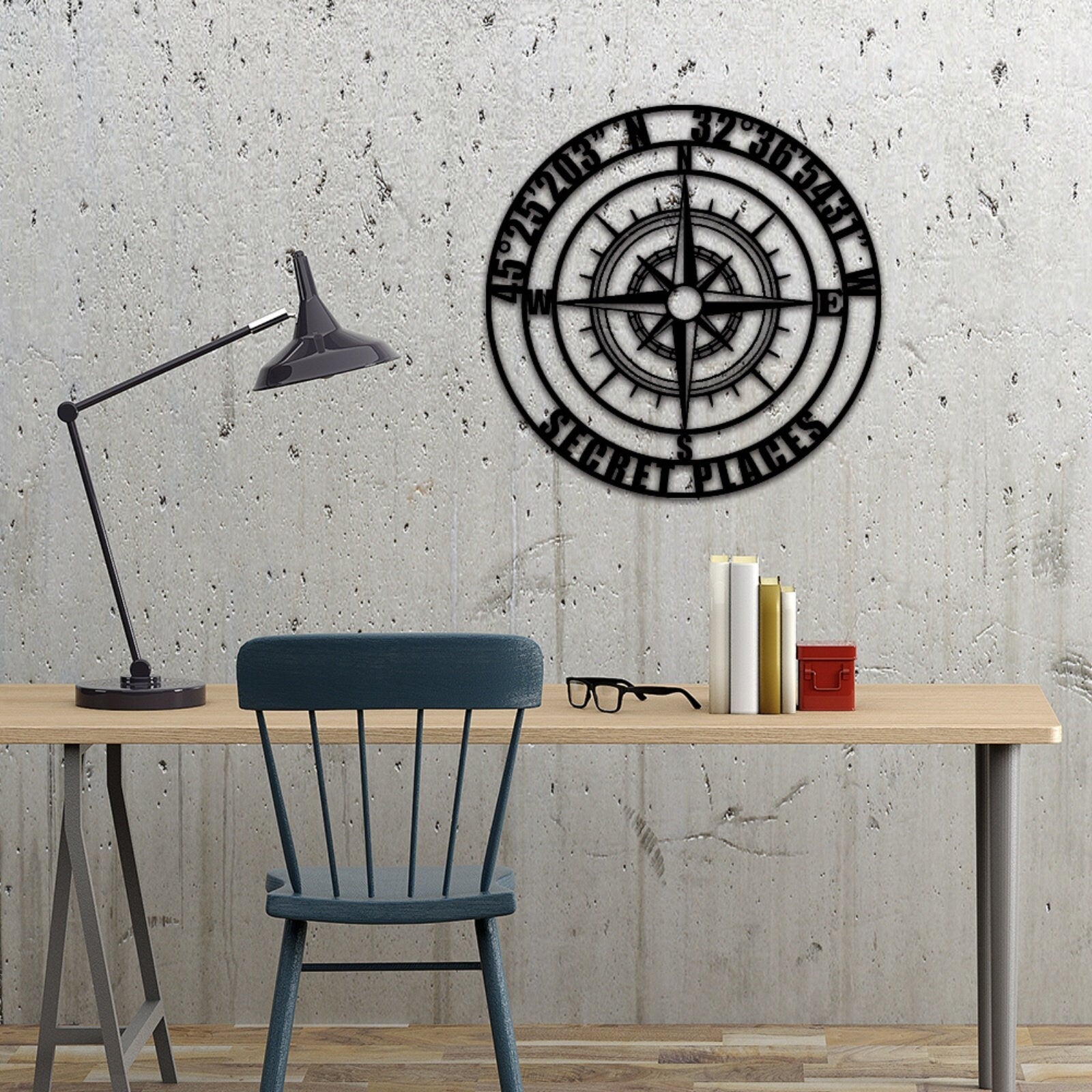 Custom GPS Coordinates Sign,Personalized Coordinates Sign,Nautical Compass Wall Art, Latitude and Longitude Sign,Room Decoration