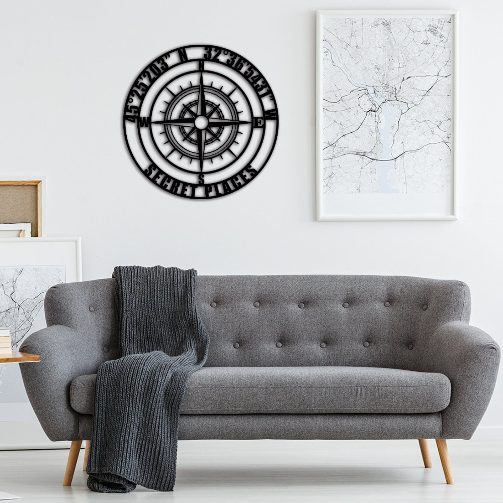 Custom GPS Coordinates Sign,Personalized Coordinates Sign,Nautical Compass Wall Art, Latitude and Longitude Sign,Room Decoration