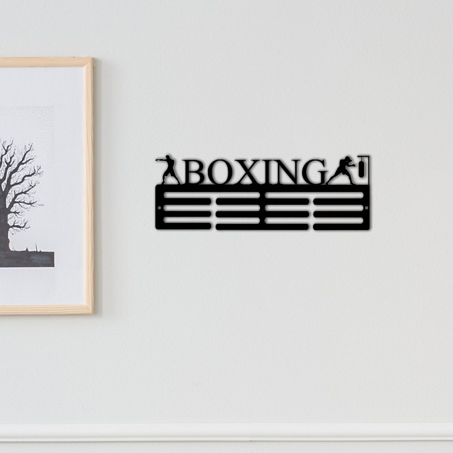 Custom Boxing Medal Hanger Metal Sign,Personalized Boxing Medal Hanger Display,2 Rungs For Medal & Ribbons,Boxing Medal Hanger Wall Art