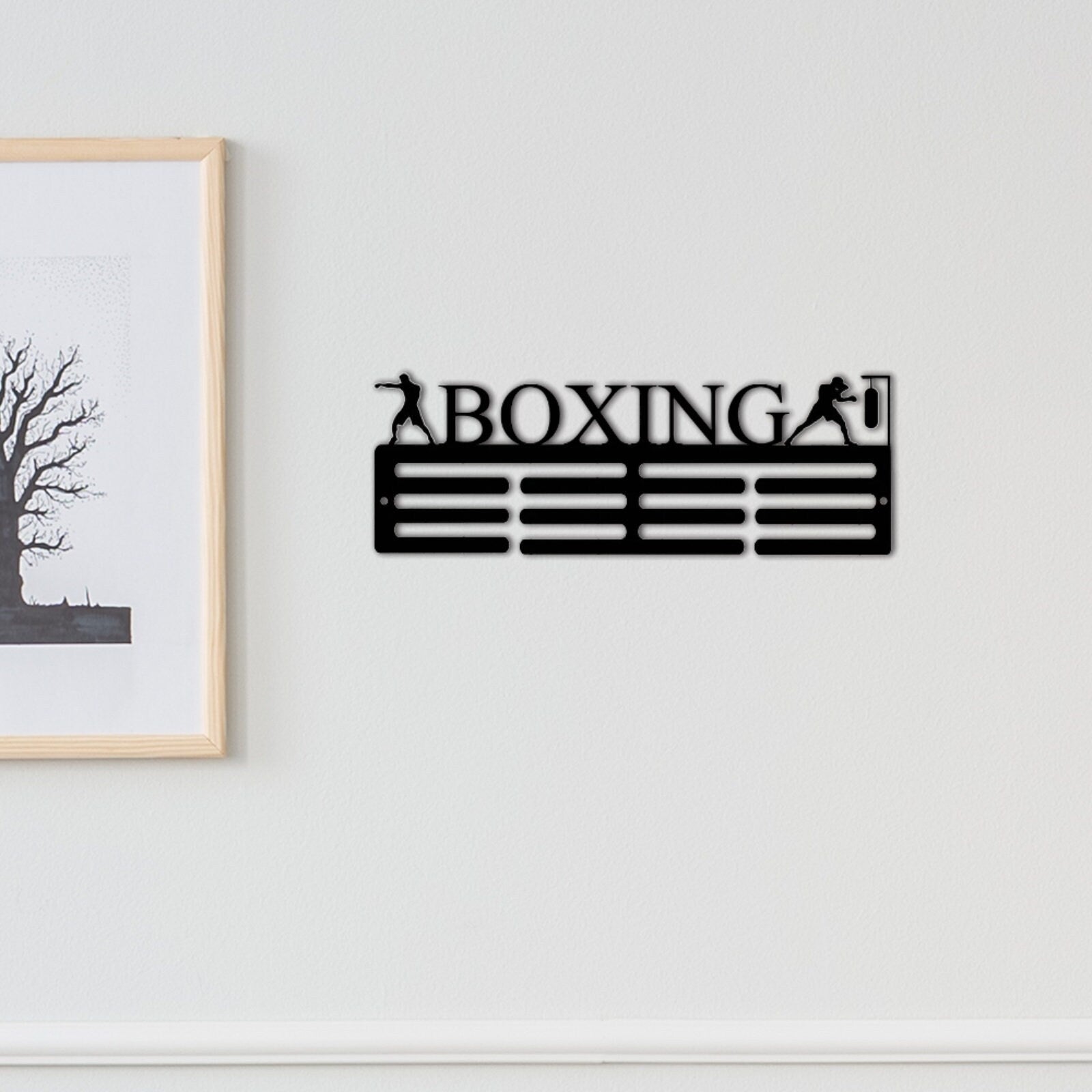 Custom Boxing Medal Hanger Metal Sign,Personalized Boxing Medal Hanger Display,2 Rungs For Medal & Ribbons,Boxing Medal Hanger Wall Art
