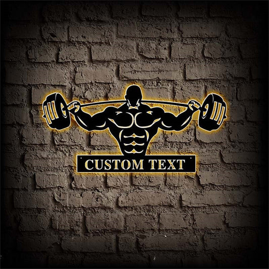 Custom Gym Sign With Lights,Powerlifting Sport Metal Wall Art,Personalized Fitness Room Sign,Powerlifting Home Decor,Gym Metal Wall Decor