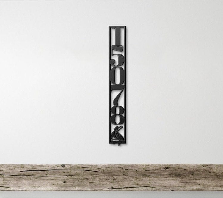 Custom Metal Address Sign, Vertical Address Sign, House Numbers Metal Sign, Rabbit Address Sign, Bunny Metal Address Plaque, Large Sign