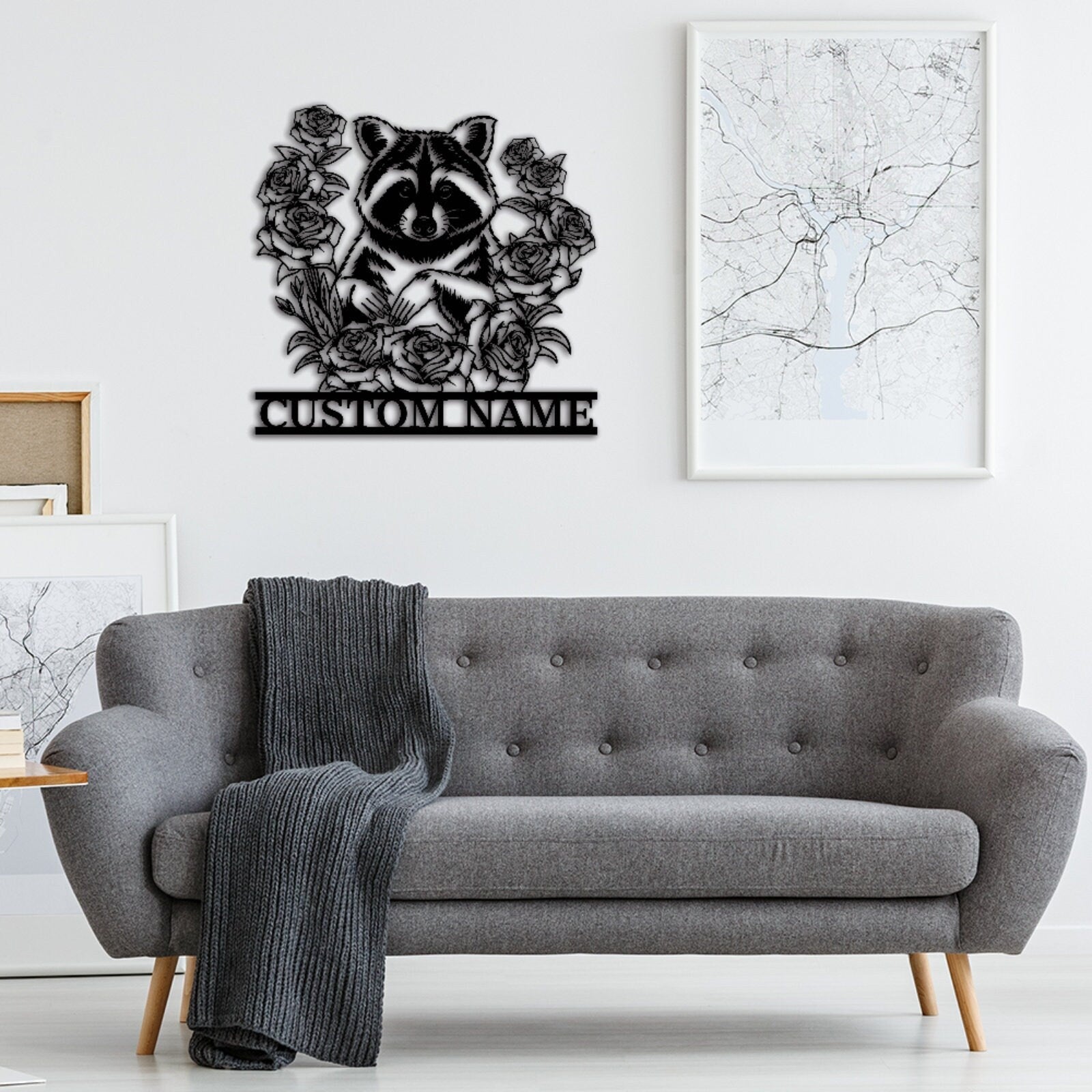 Custom Raccoon Floral Metal Sign,Raccoon Wall Art,Metal Raccoon Wall Decor,Personalized Raccoon Sign Name,Front Door Decor,Garden Decor