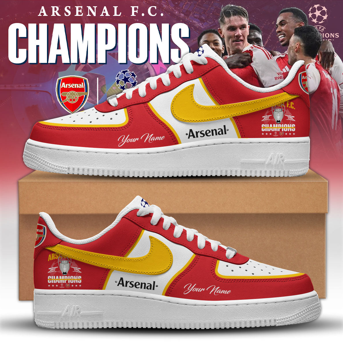 Arsenal FC Special UEFA Champions of Europe 2026 Limited Edition AF1 Shoes