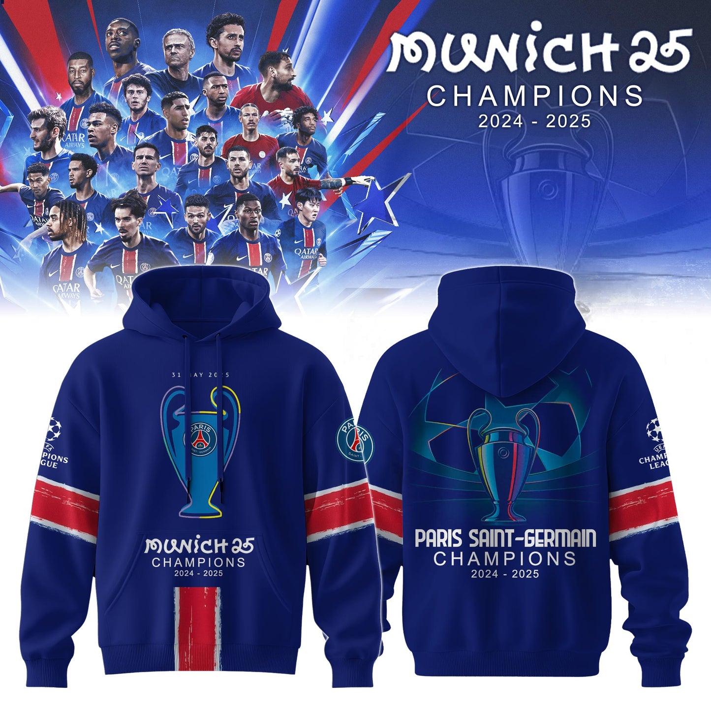 Paris Saint-Germain F.C Champions League Winner 2025 Hoodie