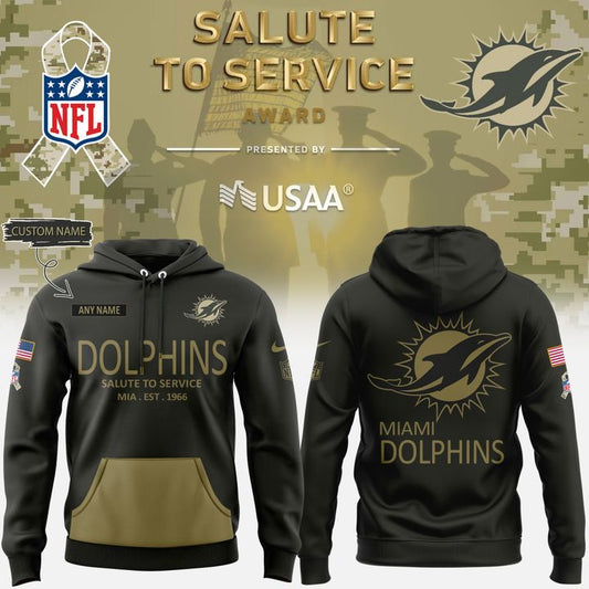 Miami Dolphins Salute to Service Sideline 2025 Hoodie Custom NAME