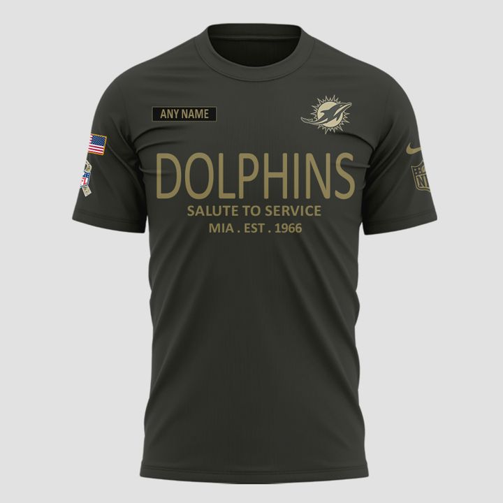Miami Dolphins Salute to Service Sideline 2025 Tshirt Custom Name