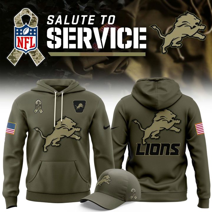 Men's Detroit Lions Nike Olive 2025 Salute to Service Sideline Standard Issue Hoodie V1