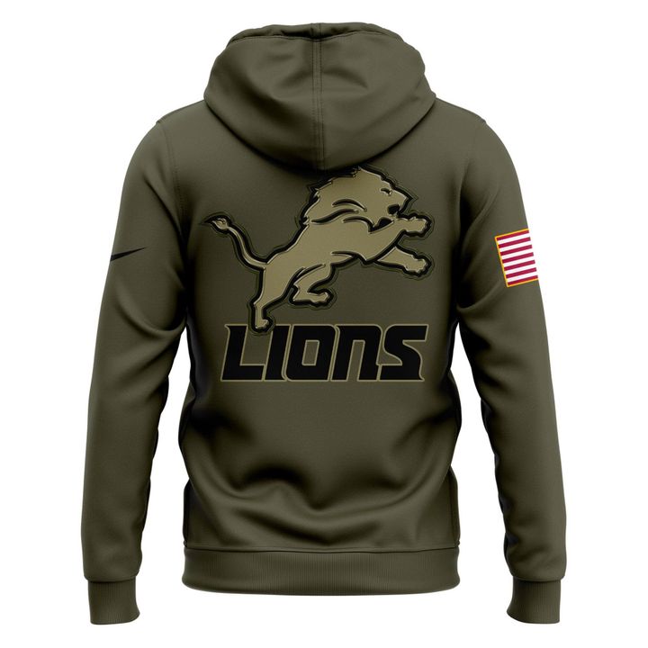 Men's Detroit Lions Nike Olive 2025 Salute to Service Sideline Standard Issue Hoodie V1
