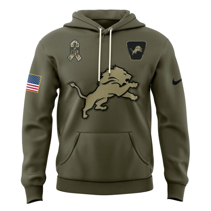 Men's Detroit Lions Nike Olive 2025 Salute to Service Sideline Standard Issue Hoodie V1