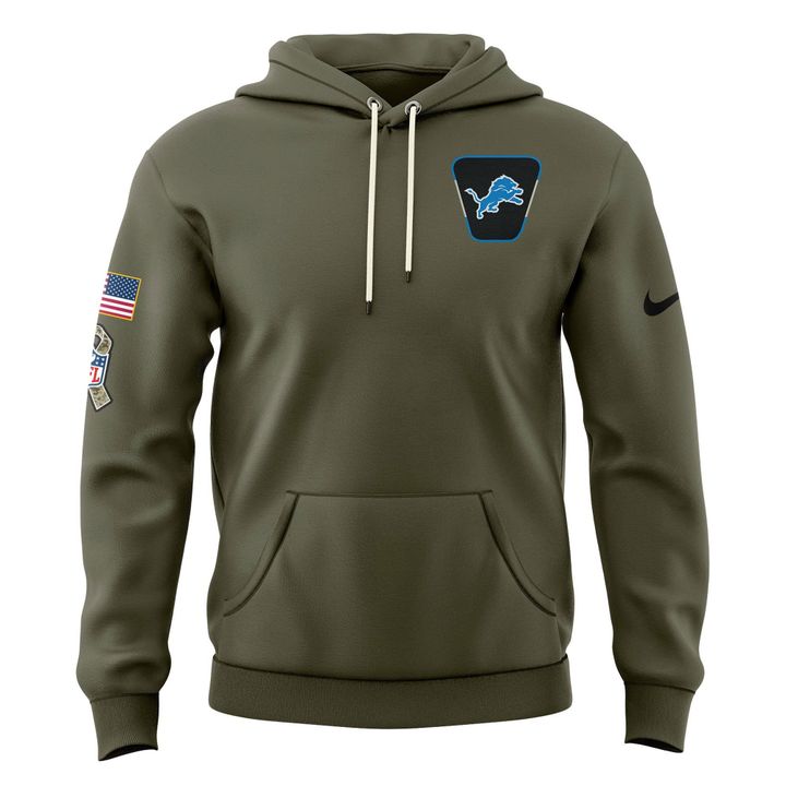 Men's Detroit Lions Nike Olive 2025 Salute to Service Sideline Standard Issue Hoodie V2
