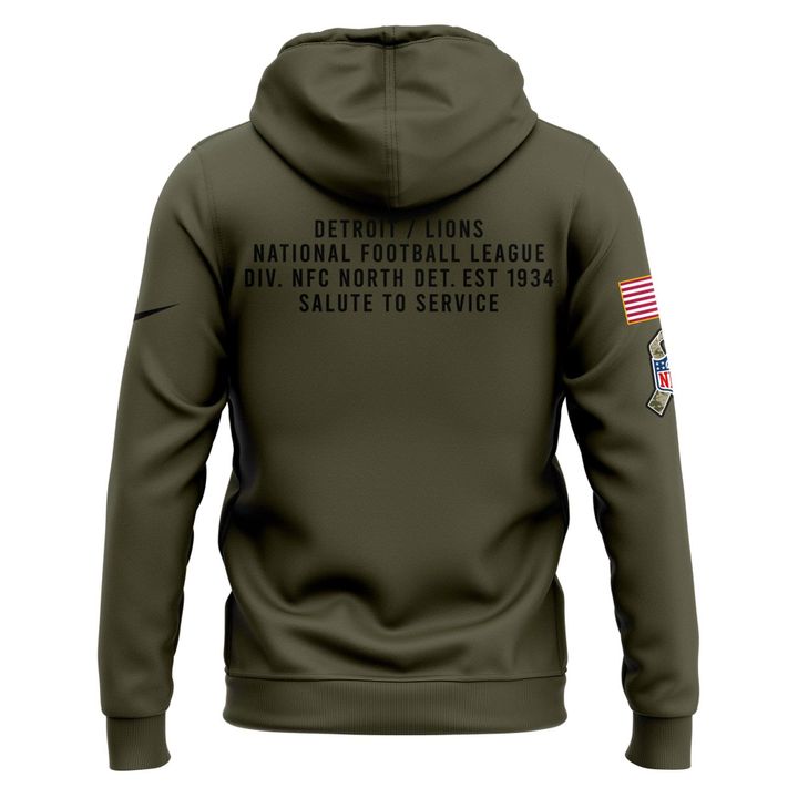 Men's Detroit Lions Nike Olive 2025 Salute to Service Sideline Standard Issue Hoodie V2